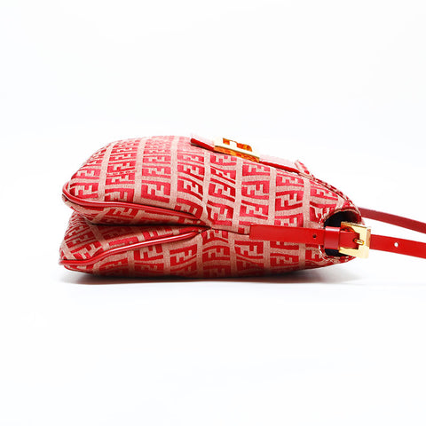 FENDI Zucchino Canvas Mamma Shoulder Bag Red WS23129