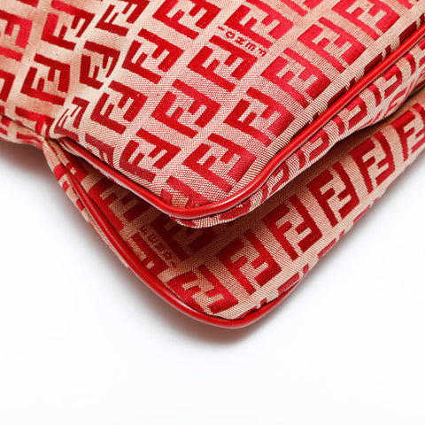 FENDI Zucchino Canvas Mamma Shoulder Bag Red WS23129