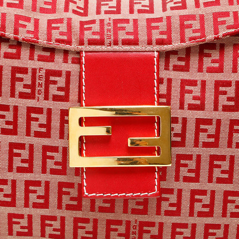 FENDI Zucchino Canvas Mamma Shoulder Bag Red WS23129