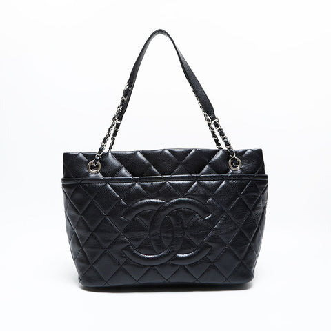 CHANEL No. 18 2013-2014 Caviar Skin COCO Mark Tote Bag Shoulder Bag black WS23130