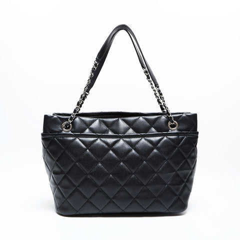 CHANEL No. 18 2013-2014 Caviar Skin COCO Mark Tote Bag Shoulder Bag black WS23130
