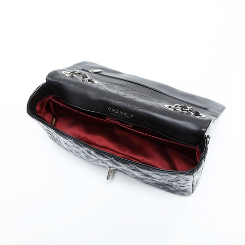 CHANEL No. 14 2010-2011 Icon Motif Embossed Patent Leather Matelasse Shoulder Bag black WS23131