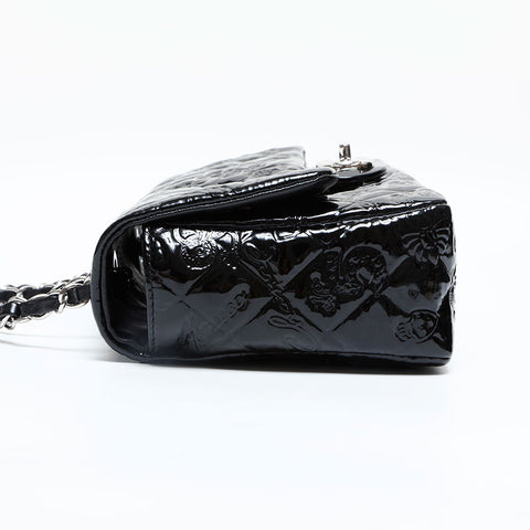 CHANEL No. 14 2010-2011 Icon Motif Embossed Patent Leather Matelasse Shoulder Bag black WS23131