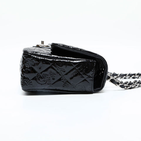 CHANEL No. 14 2010-2011 Icon Motif Embossed Patent Leather Matelasse Shoulder Bag black WS23131