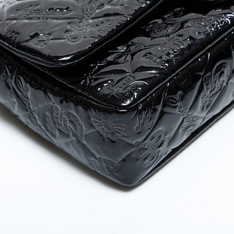 CHANEL No. 14 2010-2011 Icon Motif Embossed Patent Leather Matelasse Shoulder Bag black WS23131