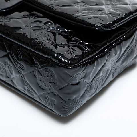 CHANEL No. 14 2010-2011 Icon Motif Embossed Patent Leather Matelasse Shoulder Bag black WS23131
