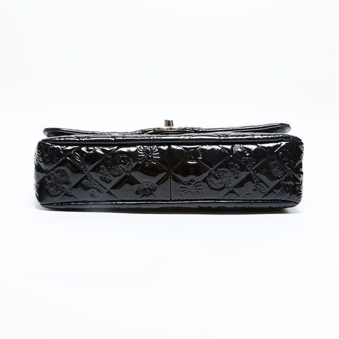 CHANEL No. 14 2010-2011 Icon Motif Embossed Patent Leather Matelasse Shoulder Bag black WS23131