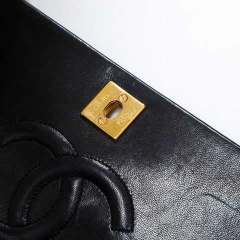 CHANEL No. 1 1989-1991 Matelasse Full Flap Lambskin Shoulder Bag black WS23132