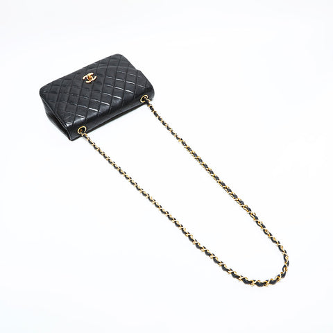 CHANEL No. 1 1989-1991 Lambskin Matelasse Chain Shoulder Bag black WS23134