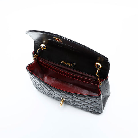 CHANEL No. 1 1989-1991 Lambskin Matelasse Chain Shoulder Bag black WS23134