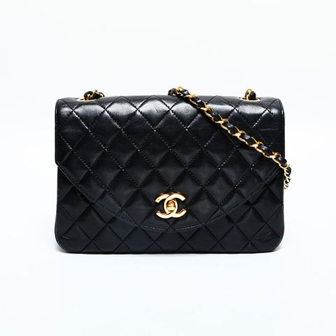 CHANEL No. 1 1989-1991 Lambskin Matelasse Chain Shoulder Bag black WS23134