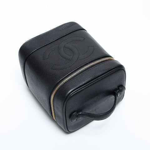 CHANEL No. 2 1991-1994 Vertical Vanity Caviar Skin Handbag black WS23135