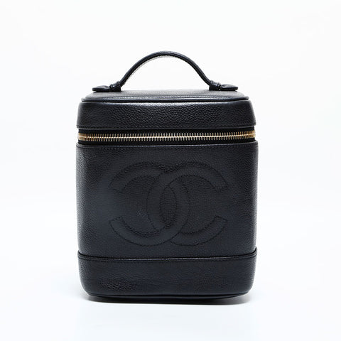 CHANEL No. 2 1991-1994 Vertical Vanity Caviar Skin Handbag black WS23135