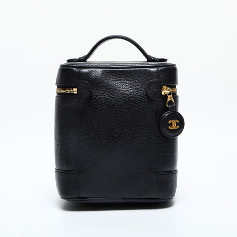 CHANEL No. 2 1991-1994 Vertical Vanity Caviar Skin Handbag black WS23135