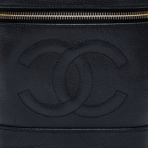CHANEL No. 2 1991-1994 Vertical Vanity Caviar Skin Handbag black WS23135