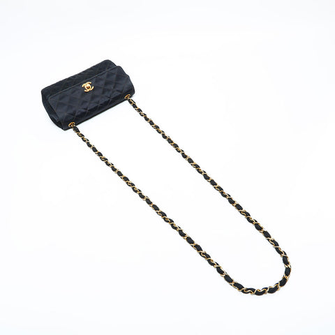 CHANEL 1st Series 1989-1991 Satin Diamond Stitch Mini Shoulder Bag black WS23136