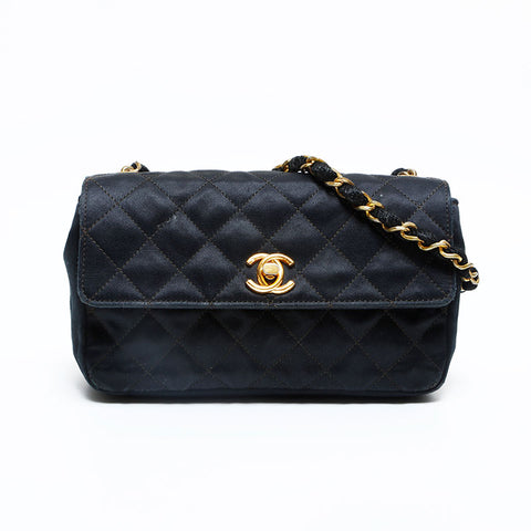 CHANEL 1st Series 1989-1991 Satin Diamond Stitch Mini Shoulder Bag black WS23136