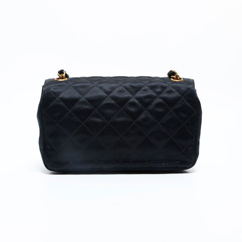 CHANEL 1st Series 1989-1991 Satin Diamond Stitch Mini Shoulder Bag black WS23136