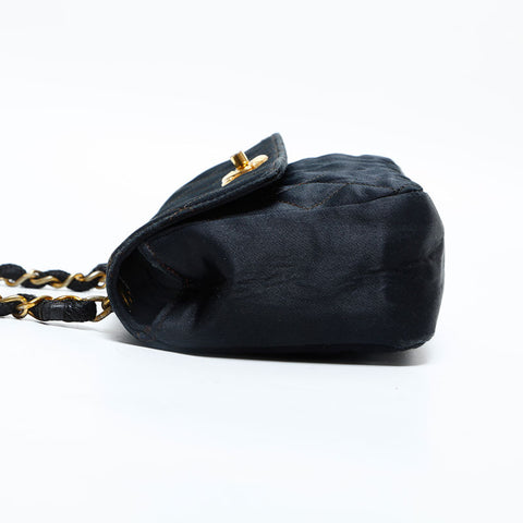 CHANEL 1st Series 1989-1991 Satin Diamond Stitch Mini Shoulder Bag black WS23136