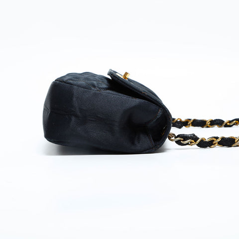CHANEL 1st Series 1989-1991 Satin Diamond Stitch Mini Shoulder Bag black WS23136