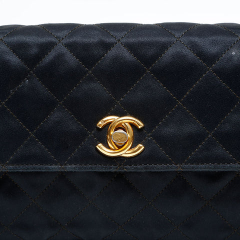 CHANEL 1st Series 1989-1991 Satin Diamond Stitch Mini Shoulder Bag black WS23136