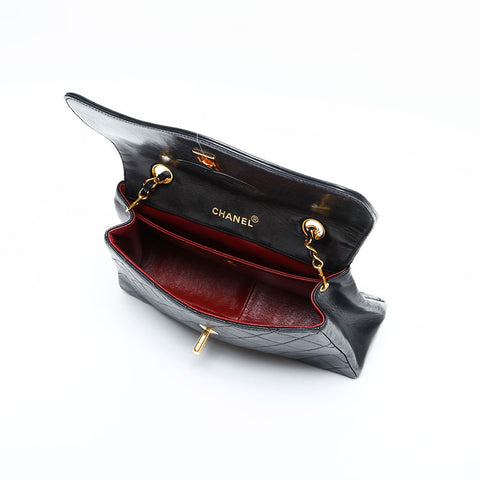 CHANEL No. 1 1989-1991 Lambskin Matelasse Chain Shoulder Bag black WS23137