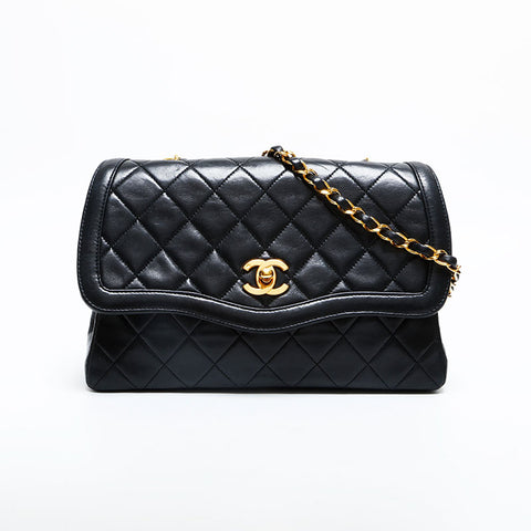 CHANEL No. 1 1989-1991 Lambskin Matelasse Chain Shoulder Bag black WS23137