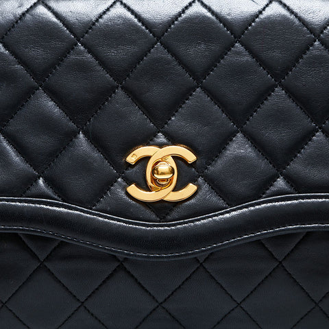 CHANEL No. 1 1989-1991 Lambskin Matelasse Chain Shoulder Bag black WS23137