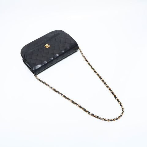 CHANEL 1980s Double Flap Lambskin Diamond Stitch Chain Bag Shoulder Bag black WS23138