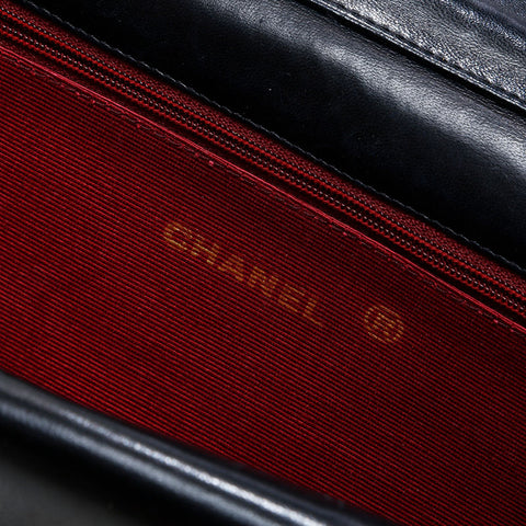 CHANEL 1980s Double Flap Lambskin Diamond Stitch Chain Bag Shoulder Bag black WS23138