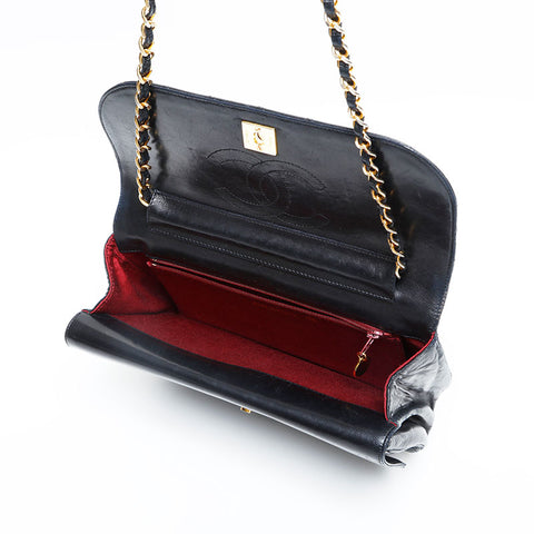 CHANEL 1980s Double Flap Lambskin Diamond Stitch Chain Bag Shoulder Bag black WS23138