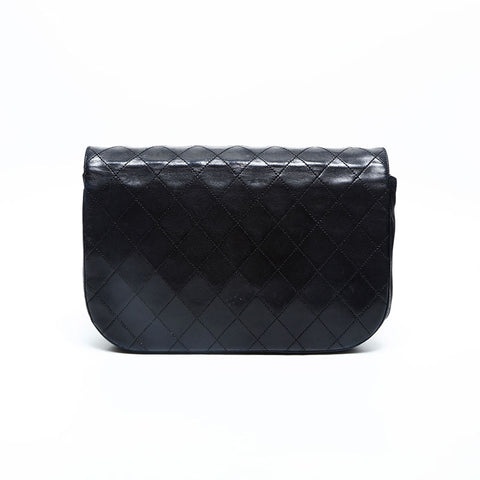 CHANEL 1980s Double Flap Lambskin Diamond Stitch Chain Bag Shoulder Bag black WS23138