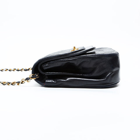 CHANEL 1980s Double Flap Lambskin Diamond Stitch Chain Bag Shoulder Bag black WS23138