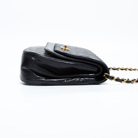 CHANEL 1980s Double Flap Lambskin Diamond Stitch Chain Bag Shoulder Bag black WS23138