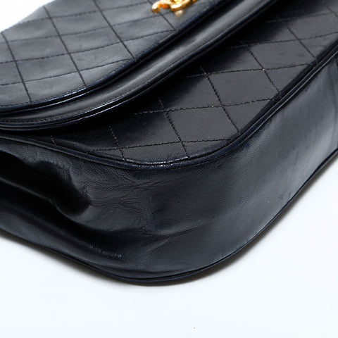 CHANEL 1980s Double Flap Lambskin Diamond Stitch Chain Bag Shoulder Bag black WS23138