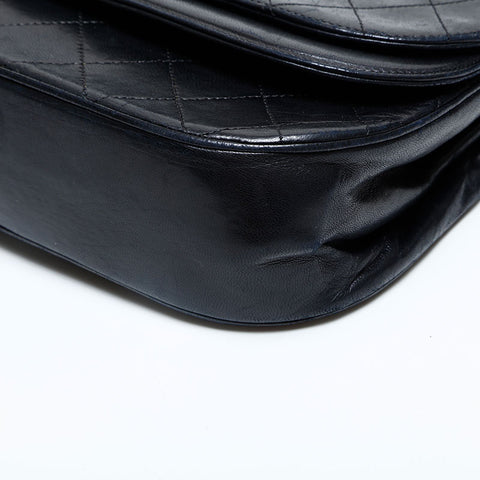 CHANEL 1980s Double Flap Lambskin Diamond Stitch Chain Bag Shoulder Bag black WS23138