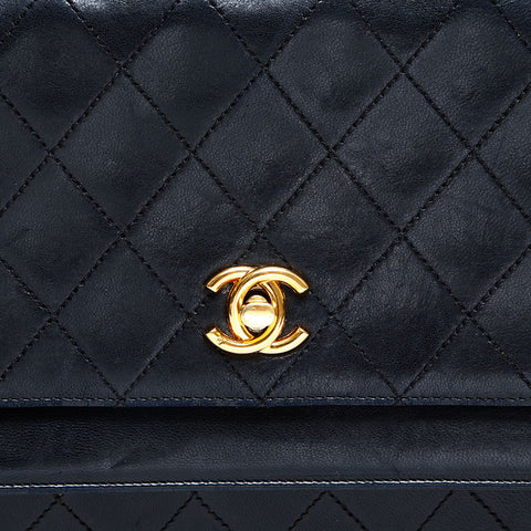 CHANEL 1980s Double Flap Lambskin Diamond Stitch Chain Bag Shoulder Bag black WS23138