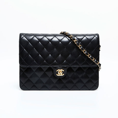 CHANEL No. 14 2010-2011 Lambskin Matelasse Half Flap Chain Shoulder Bag black WS23139
