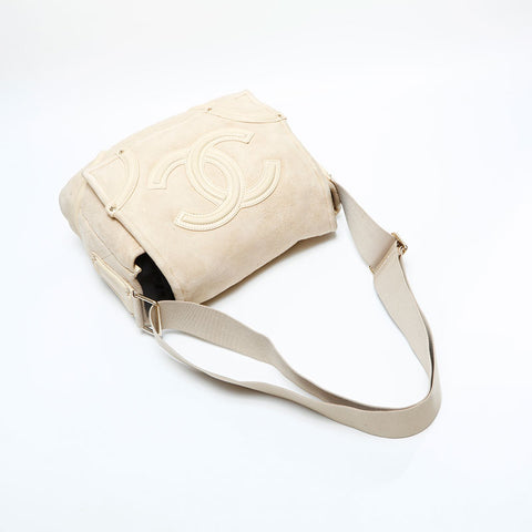 CHANEL 10系列2005-2006麂皮COCO马克翻盖链条单肩包米色WS23140