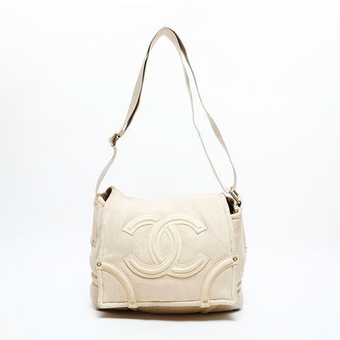 CHANEL 10 series 2005-2006 Suede COCO Mark Flap Chain Shoulder Bag beige WS23140