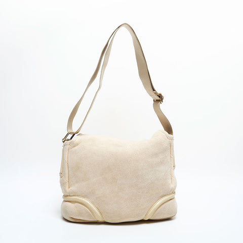 CHANEL 10 series 2005-2006 Suede COCO Mark Flap Chain Shoulder Bag beige WS23140