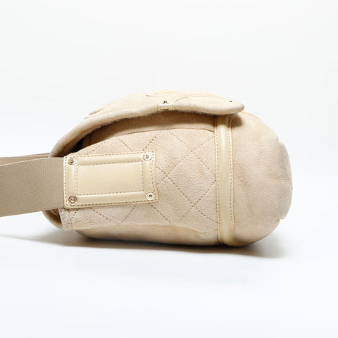 CHANEL 10 series 2005-2006 Suede COCO Mark Flap Chain Shoulder Bag beige WS23140