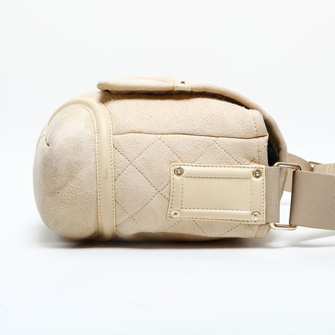 CHANEL 10系列2005-2006麂皮COCO马克翻盖链条单肩包米色WS23140