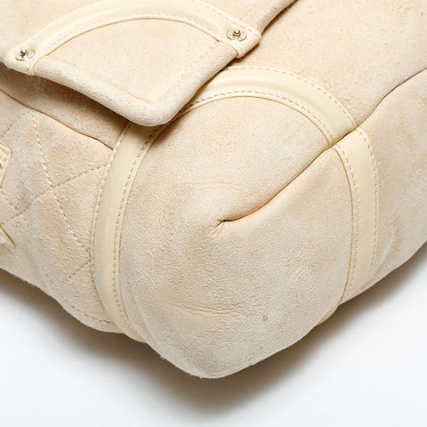 CHANEL 10 series 2005-2006 Suede COCO Mark Flap Chain Shoulder Bag beige WS23140