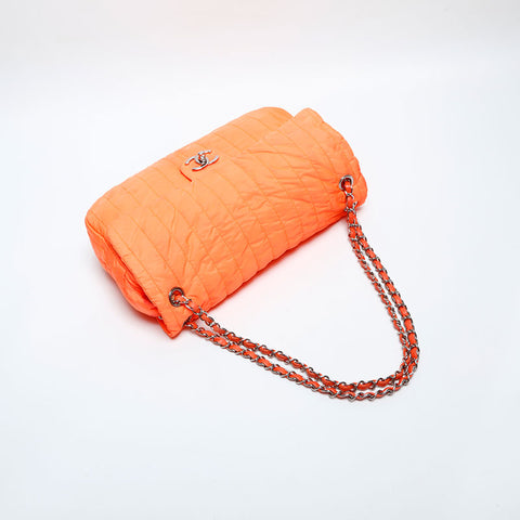 CHANEL 16th series 2012 Nylon Flap Chain Shoulder Bag Orange WS23141