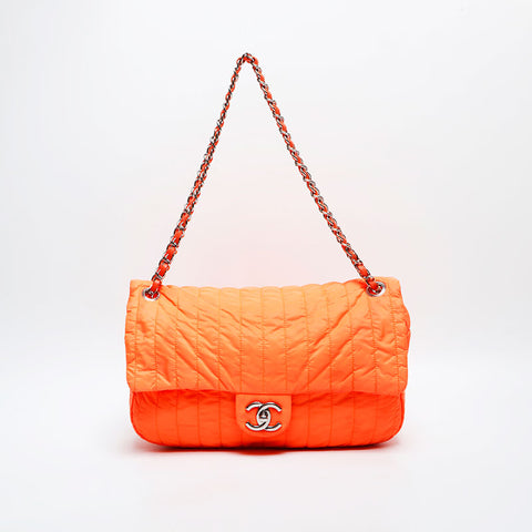 CHANEL 16th series 2012 Nylon Flap Chain Shoulder Bag Orange WS23141