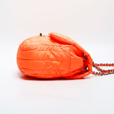 CHANEL 16th series 2012 Nylon Flap Chain Shoulder Bag Orange WS23141