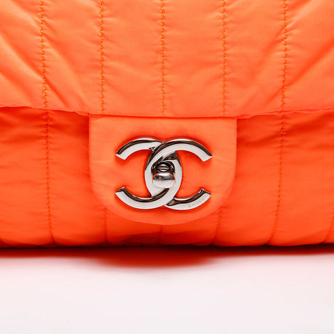 CHANEL 16th series 2012 Nylon Flap Chain Shoulder Bag Orange WS23141