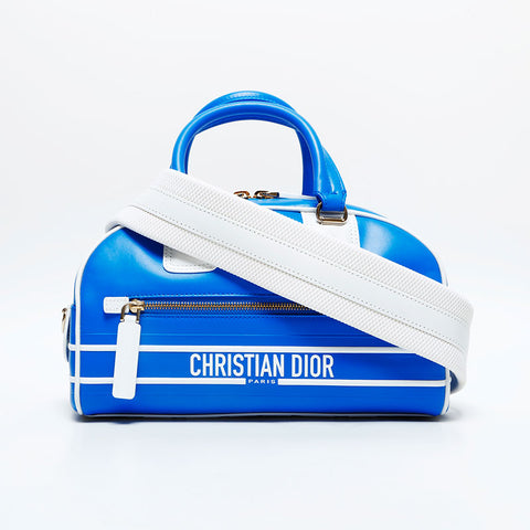 Christian Dior Leather Small Vibe Boston Bag 2-way Handbag blue WS23144