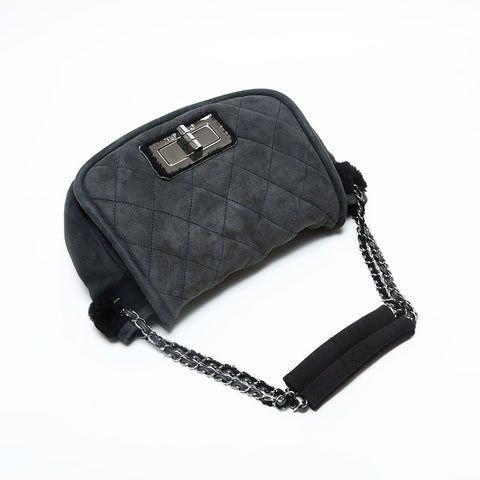 CHANEL No. 9 2004-2005 麂皮翻盖 Boa 2.55 羊皮单肩包 黑色 WS23145